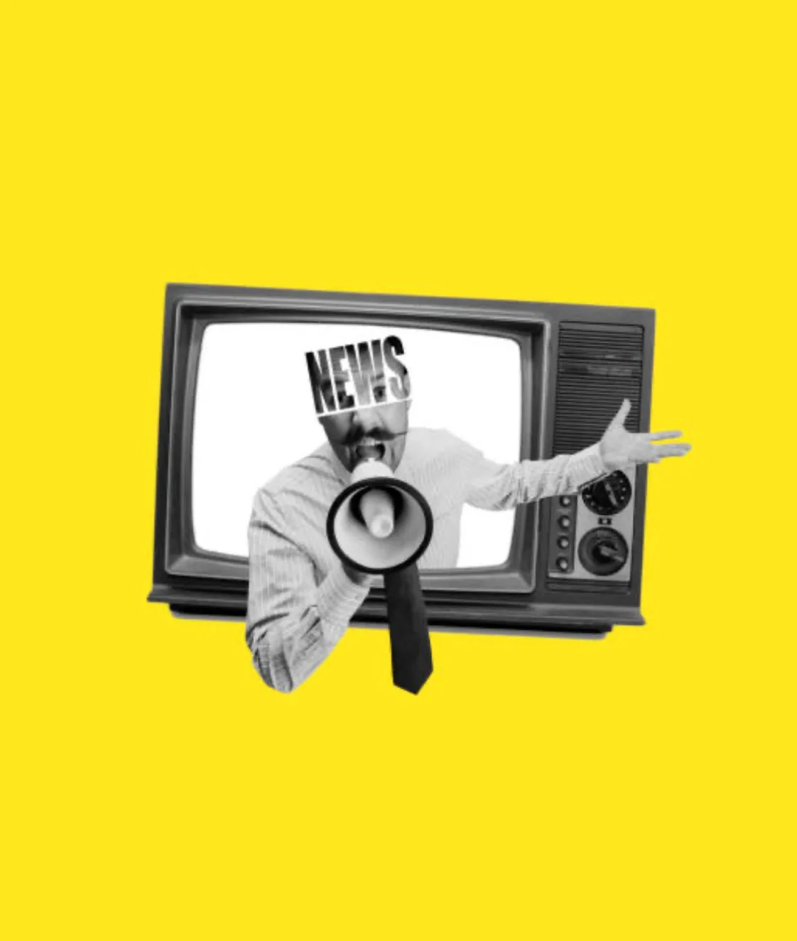 Editorial news collage with a magnifying glass symbolizing scrutiny